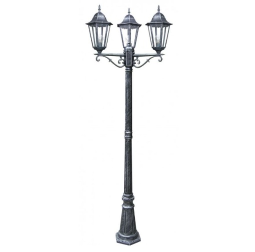 Immagine di Lampione Classico 3 Luci Da Esterno Nero Argento 218 cm Firenze Intec Light