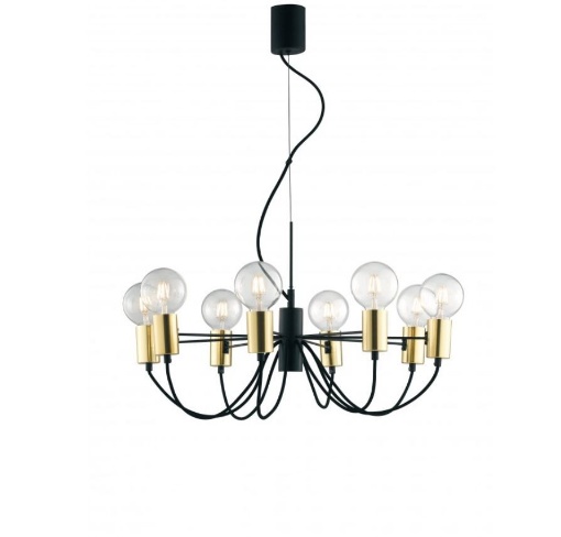 Immagine di Lampadario Luminoso Stile Vintage Metallo Oro Nero Otto Luci Axon Fan Europe