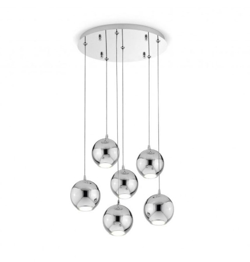 Immagine di Sospensione Moderna Led 6 Sfere Cromate Bol diodi 2036 Affralux