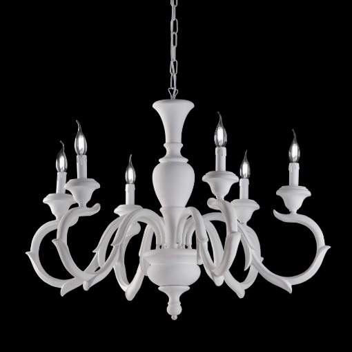 Immagine di Lampadario Classico 6 Bracci Legno Bianco Shabby Fiorenza Bonetti