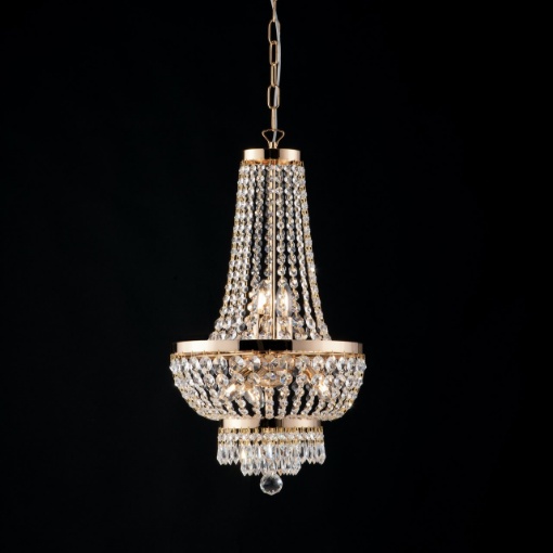 Immagine di Lampadario Oro Classico con Strass in Cristallo Mozart 5 Luci Bonetti