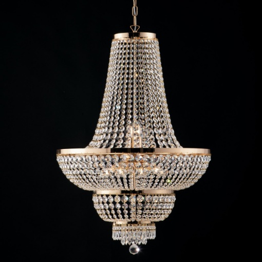 Immagine di Grande Lampadario Oro Lucido con Strass in Cristallo Mozart 10 Luci Bonetti