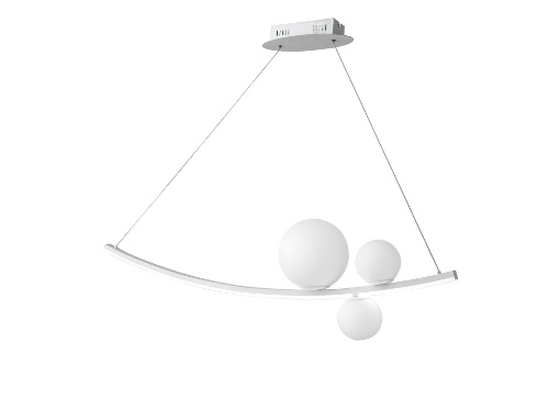 Immagine di Lampadario Bianco Altalena Ondaluce Sfere Vetro Led 48w 3000K Dimmer Per Sala Da Pranzo