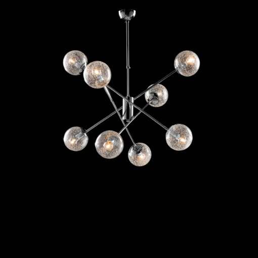 Immagine di Lampadario Design Moderno Cromo con 8 Sfere in Vetro Crackle Tresor Bonetti