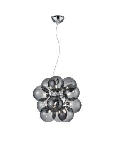 Immagine di Sospensione Cromo Grappolo 12 Bolle Vetro Fumé Alicia Trio Lighting