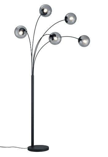 Immagine di Piantana Arco Design 5 Sfere Vetro Fumé Balini Antracite Trio Lighting