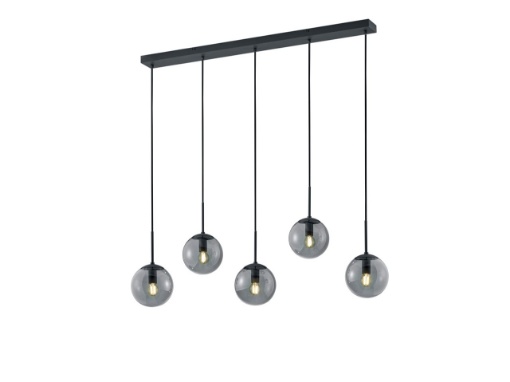 Immagine di Sospensione Antracite in Linea 5 Sfere Vetro Fumé Balini Trio Lighting