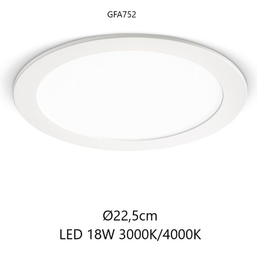 Immagine di Faretto Slim Per Controsoffitto Bianco 225mm Led 18w 3000k 4000k GFA752 Gea