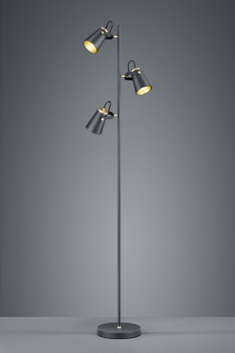 Immagine di Piantana Minimal 3 Coni Orientabili Edward H160 cm Nero e Oro Trio Lighting