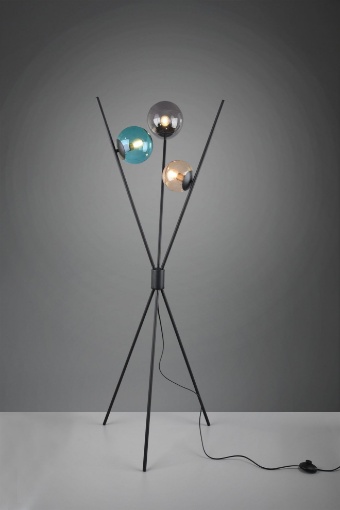 Immagine di Piantana Moderna Treppiede Nero 3 Sfere Vetro Multicolor Lance Trio Lighting