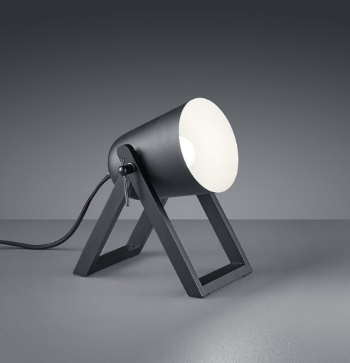 Immagine di Lumetto Nero Moderno Marc Piede Legno e Paralume Metallo Trio Lighting