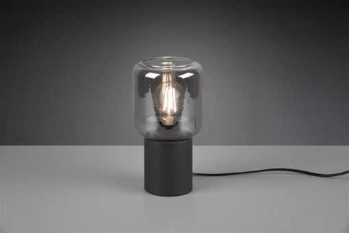 Immagine di Lumetto Nico Base Cilindro Nero e Paralume Vetro Fumè Trio Lighting