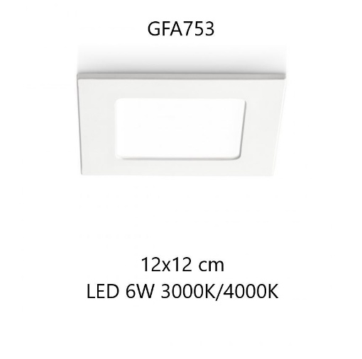 Immagine di Faretto Incasso Slim Bianco Quadrato 120mm Led 6w 3000k o 4000k GFA753 Gea