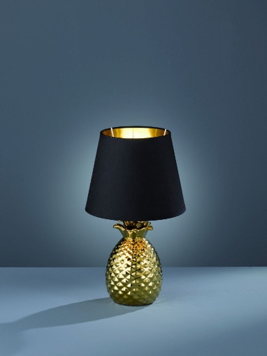 Immagine di Lumetto Decorativo Pineapple Ananas Oro con Paralume Nero Ø20 cm Trio Lighting