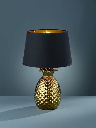 Immagine di Lume da Tavolo Pineapple Ananas Oro con Paralume Nero Ø28 cm Trio Lighting