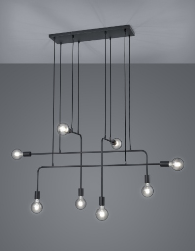 Immagine di Sospensione Vintage Connor 8 Luci Tubi Metallo Nero Trio Lighting