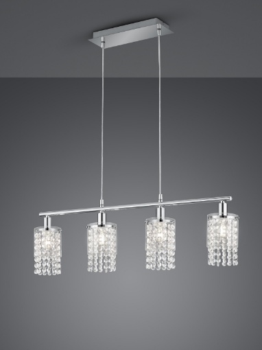 Immagine di Sospensione Bilanciere Posh Cromo 4 Paralumi Pendenti Vetro Trio Lighting