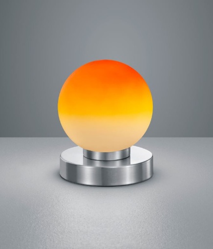 Immagine di Piccolo Lumetto Prinz II Base Nichel Paralume Sfera Vetro Arancione Trio Lighting