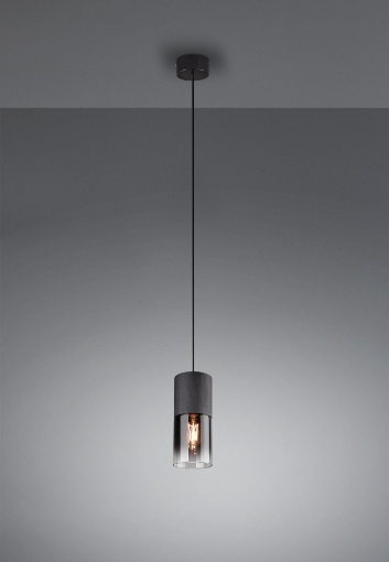 Immagine di Sospensione Robin Nero Paralume Vetro Cilindro Fumé Trio Lighting