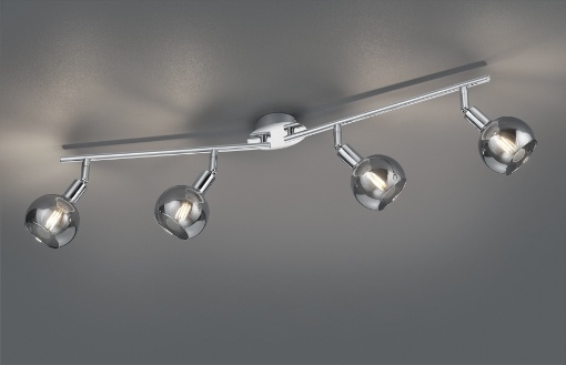 Immagine di Plafoniera Bracci Lineari 4 Faretti Spot con Paralumi Vetro Fumé Orientabili Brest Cromo Trio Lighting