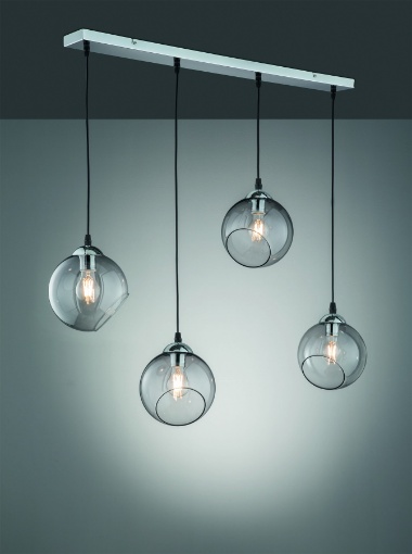 Immagine di Sospensione Lineare Clooney 4 Sfere Vetro Aperto Fumé L90 cm Trio Lighting