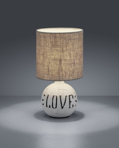 Immagine di Lampada Da Tavolo Esna Ceramica "LOVE" E Paralume Cappuccino Ø16 cm Trio Lighting