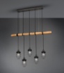 Immagine di Sospensione Industrial 5 Luci Asta Legno Forester Nichel Anticato Trio Lighting