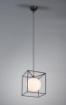 Immagine di Sospensione Gabbia Cubo Nero con Sfera Vetro Bianco Trio Lighting