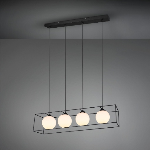 Immagine di Sospensione 4 Cubi Neri con Sfere Vetro Bianco L100 cm Trio Lighting