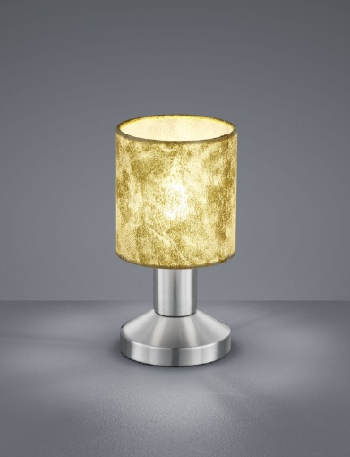 Immagine di Lumetto Comodino Garda Nichel con Paralume Tessuto Oro Ø9 cm Trio Lighting