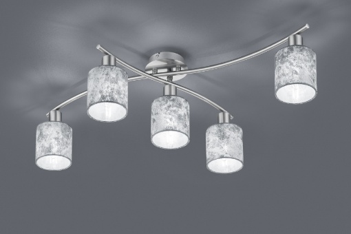 Immagine di Plafoniera Garda Nichel 5 Paralumi Tessuto Argento L75 cm Trio Lighting