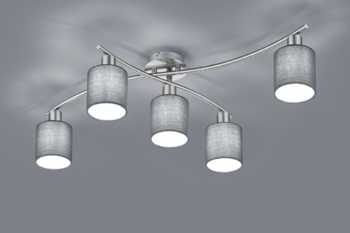 Immagine di Plafoniera Garda Nichel 5 Paralumi Tessuto Grigio L75 cm Trio Lighting