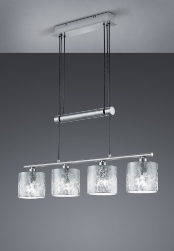 Immagine di Sospensione in Linea Garda Nichel 4 Paralumi Tessuto Argento Trio Lighting