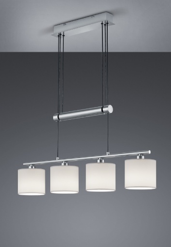 Immagine di Sospensione Lineare Garda Nichel 4 Paralumi Tessuto Bianco Trio Lighting