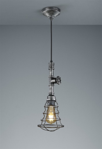 Immagine di Sospensione Industrial 1xE27 Argento Anticato Gotham Ø14 cm Trio Lighting