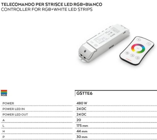 Immagine di Centralina Con Telecomando Per Strip Led RGB 480w GSTTE6 Gea Led