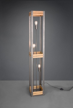 Immagine di Piantana Vintage Rustico Natural Wood Khan Nichel Antico H153 cm Trio Lighting