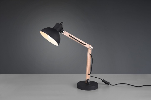 Immagine di Lampada da Tavolo Kimi Legno Flessibile e Paralume Nero Trio Lighting