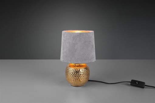 Immagine di Lampada Tavolo Sophia Ceramica Oro E Paralume Velluto Grigio Ø16 cm Trio Lighting