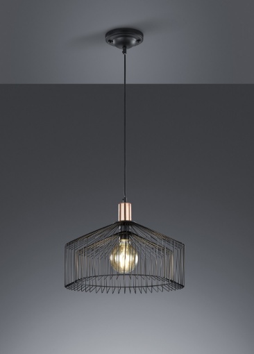 Immagine di Sospensione Gabbia In Metallo Nero Tanja 1xE27 Ø39 cm Trio Lighting