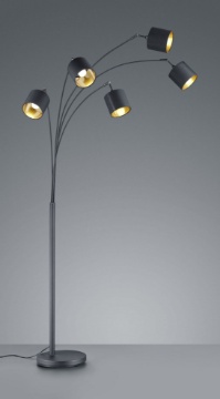 Immagine di Piantana Tommy Nero 5xE14 Tessuto Nero e Oro H200 cm Trio Lighting