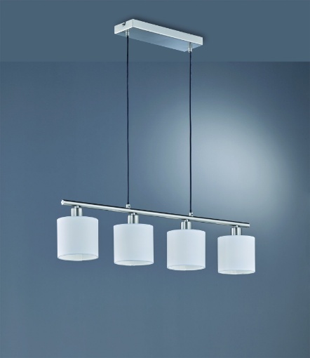 Immagine di Sospensione per Illuminazione Tavolo 4 Paralumi Tessuto Bianco Tommy Trio Lighting