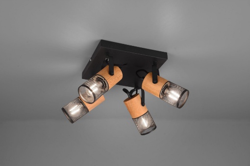 Picture of Plafoniera Tosh Nero 4 Spot E14 Legno con Gabbia Metallica Orientabili Trio Lighting