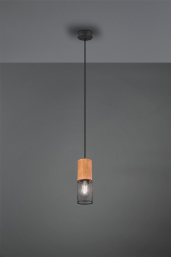 Picture of Sospensione Pendente Singolo Tosh Gabbia Metallica con Inserto Legno Ø10 cm Trio Lighting