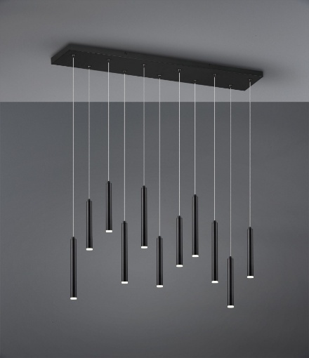 Immagine di Lampadario a Sospensione Nero Tubular 11 Cilindri Led Switch Dimmer Trio Lighting