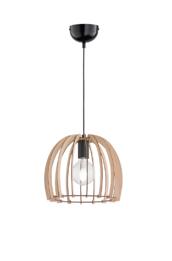 Immagine di Sospensione Wood 1xE27 Cupola Listelli Legno Naturale Ø30 cm Trio Lighting