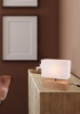 Immagine di Lampada Tavolo Rettangolo Woody Legno Naturale Paralume Bianco Trio Lighting