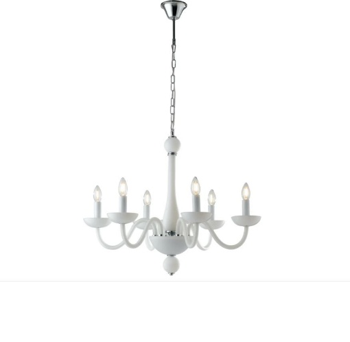 Immagine di Lampadario Con Bracci Vetro Bianco Design Contemporaneo 6 Luci Alfiere Fan Europe