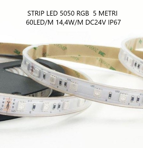 Immagine di Striscia Led RGB 5 Mt Per Esterno 14,4w/m 60Led/m 24V IP67 Intec Light