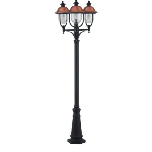 Immagine di Lampione Grande 230cm Da Giardino Tre Lanterne Nero Rame Venezia Intec Light